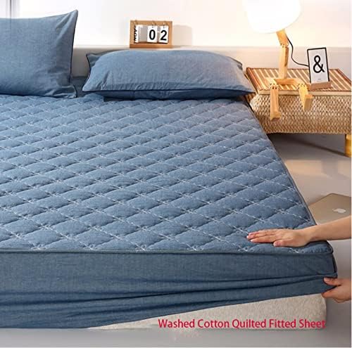 FCLDESHOP Fitted Mattress Pad Cover Pure Cotton Quilted Deep Pocket Sheet
