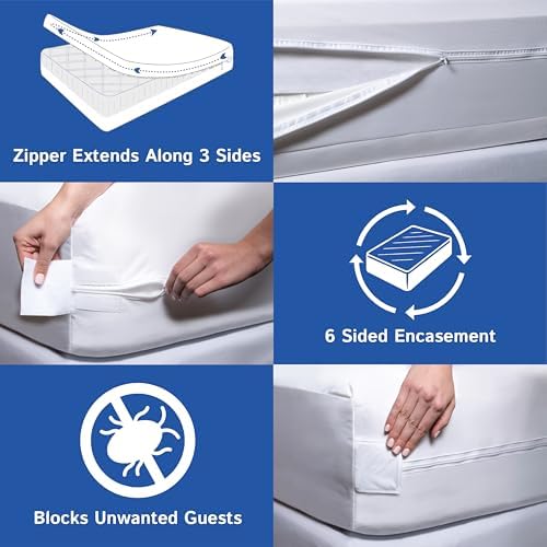 Four Seasons Essentials Queen Mattress Encasement - Waterproof Dust Mite Bedbug Pet Hair Protection