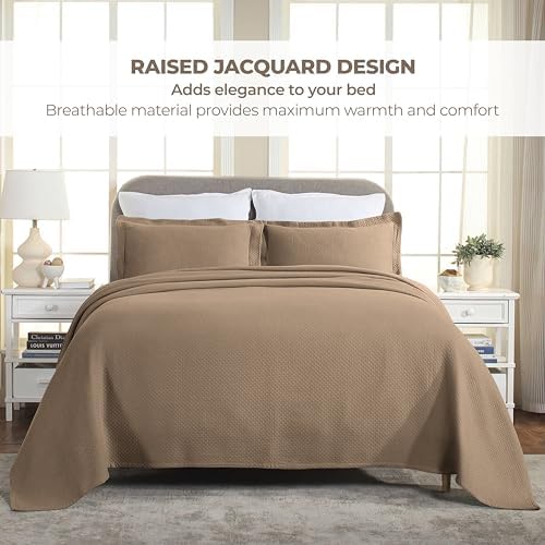 Superior Solitaire Cotton 3-Piece Bedspread Set Queen Taupe