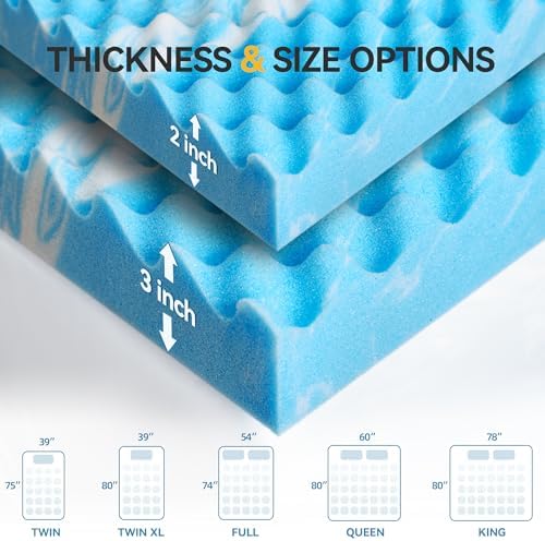 SINWEEK 2 Inch Egg Crate Mattress Topper Twin Blue