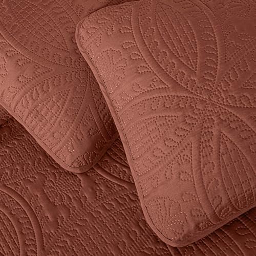 Chezmoi Austin King Bedspread Set 3-Piece Terracotta 1