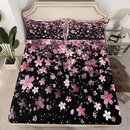 Feelyou Cherry Blossoms Fitted Sheet Queen Size Kids Bedding Set