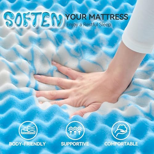 SINWEEK 2 Inch Egg Crate Mattress Topper Twin Blue