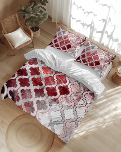 ZOE GARDEN Red Morocco Duvet Cover Set 3 pcs