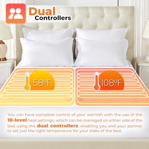 DAICO Queen Heated Mattress Pad with 10 Heat Settings and Auto Off