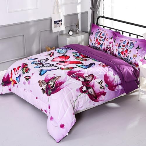Wowelife Butterfly Comforter Set for Girls 5 Piece