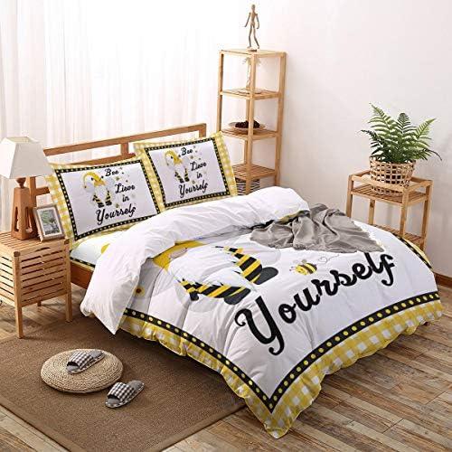 LooPoP California King Duvet Set with 4 Pieces Sweet Gnomes Daisy Flowers