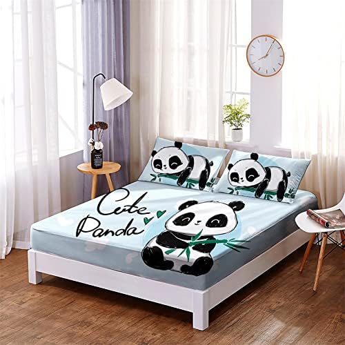 Wajade Blue Panda Sheet Set Queen Size 3D Print 1