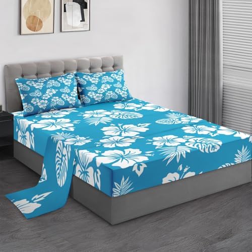Pamnest Full Size Bed Sheet Set with Hibiscus Pattern