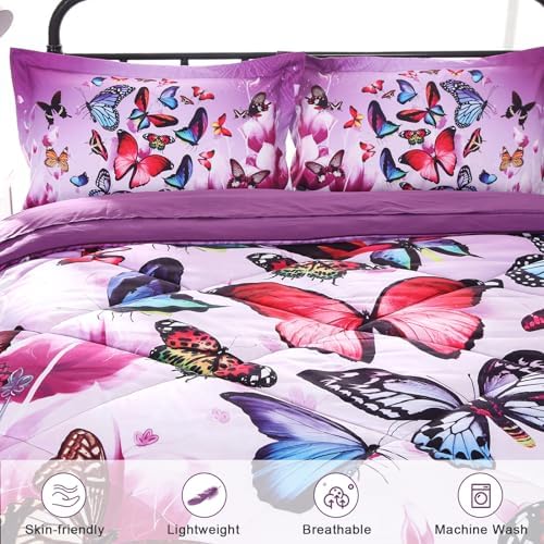 Wowelife Butterfly Comforter Set for Girls 5 Piece