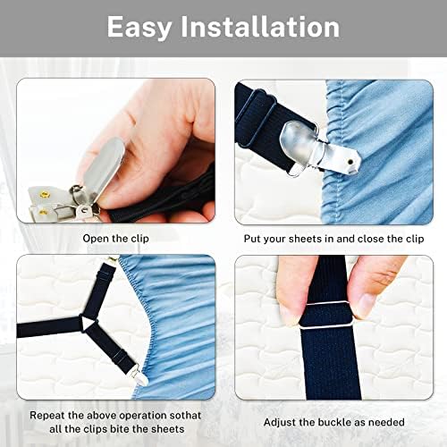 SCYROX Bed Sheet Clips 6pcs Adjustable Fitted Sheet Straps