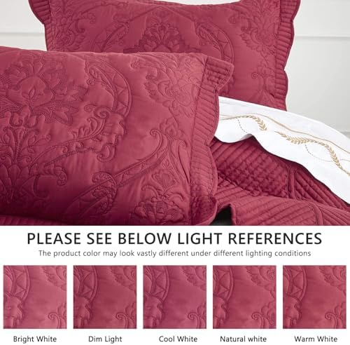 CHIXIN Reversible Bedspread Set - Damask Paisley Wine Red Full Size