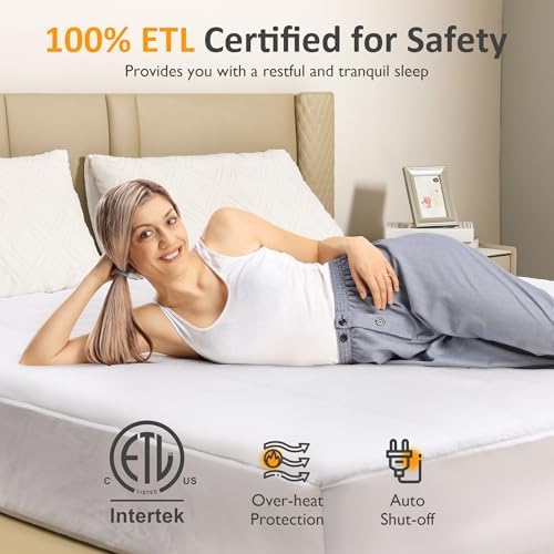 Sunvivi Twin Heated Mattress Pad with 12-Hour Timer 10 Heat Settings