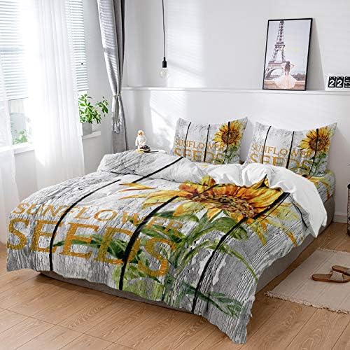 LooPoP 4PCS California King Duvet Set Yellow Sunflower Soft Bedding