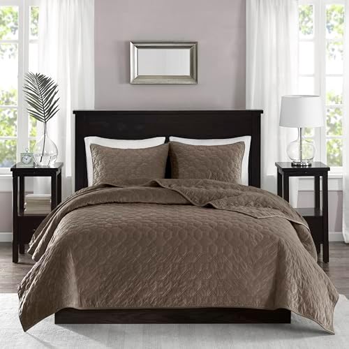 Madison Park Harper Velvet Quilt Set - 3 Piece Taupe FullQueen