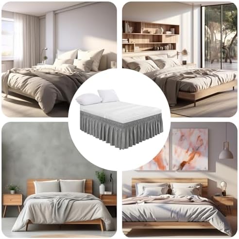 Adjustable Elastic Bed Skirts with Ruffles - Light Grey Twin