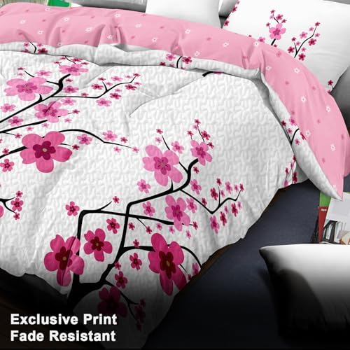 Reylox 5-Piece Cal King Bedding Set Pink Cherry Blossom