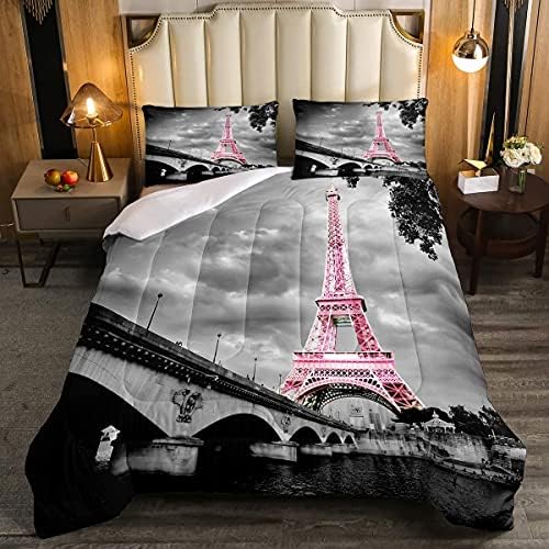 Kxry Paris Eiffel Tower Comforter Set King Size