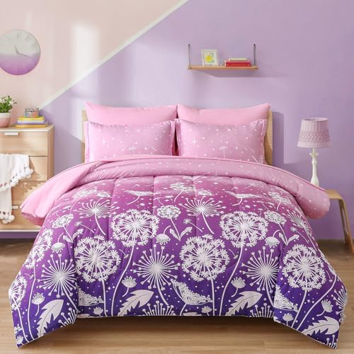 Menghomeus Ombre Pink Purple Comforter Set 7 Pcs Bed in a Bag