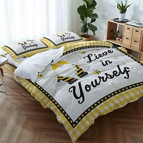 LooPoP California King Duvet Set with 4 Pieces Sweet Gnomes Daisy Flowers