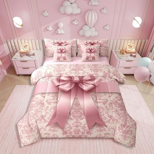Erosebridal Pink Bowknot 7-Piece Comforter Set
