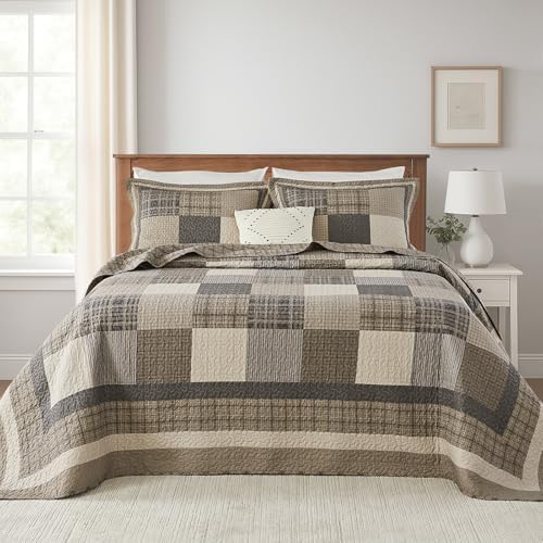 Oversized King Bedspread 120x120 Plaid Quilt Set