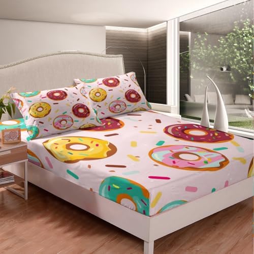 Feelyou Donuts Bed Sheet Set Pink Sweet Kids Bedroom Gift