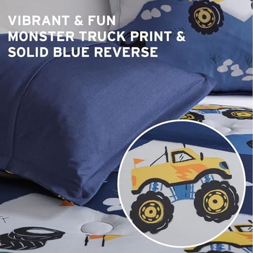 MI ZONE Kids Monster Truck Queen Comforter Set Blue