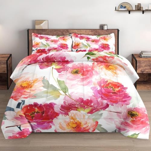 Pamnest Comforter Set King Size Summer Flower Peony 3 Pcs