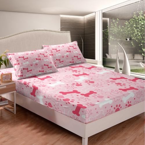 Erosebridal Pink Dog Paw Sheet Set for Kids