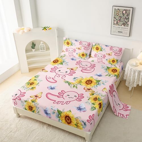 QOOMO Pink Axolotl Kids Sheet Set Queen Size