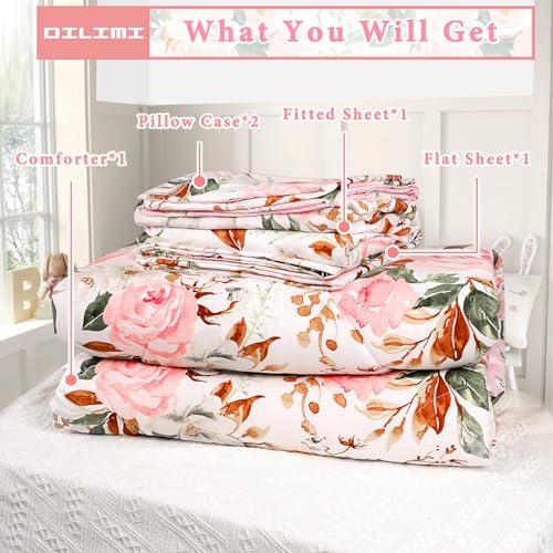 DILIMI Twin Comforter Set for Girls Reversible Floral Bedding