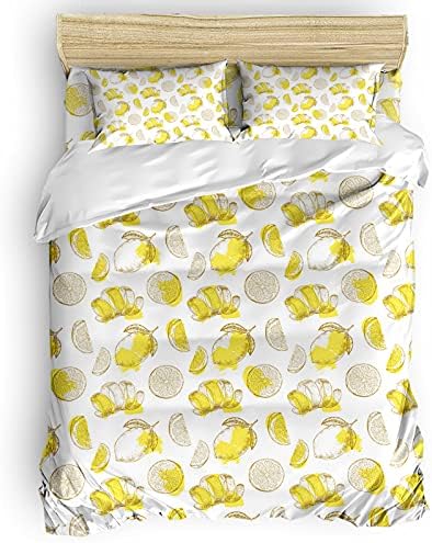LooPoP 4PCS California King Bedding Set Lemon Sketch Comforter Sheet