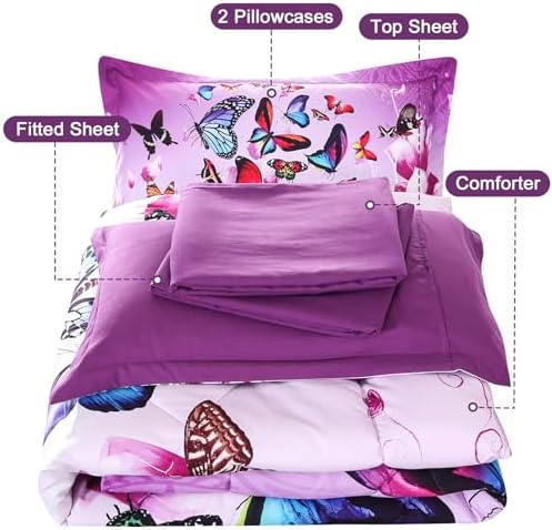 Wowelife Butterfly Comforter Set for Girls 5 Piece
