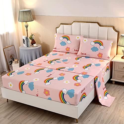 SDY 4PCS Rainbow Floral Cloud Sheet Set