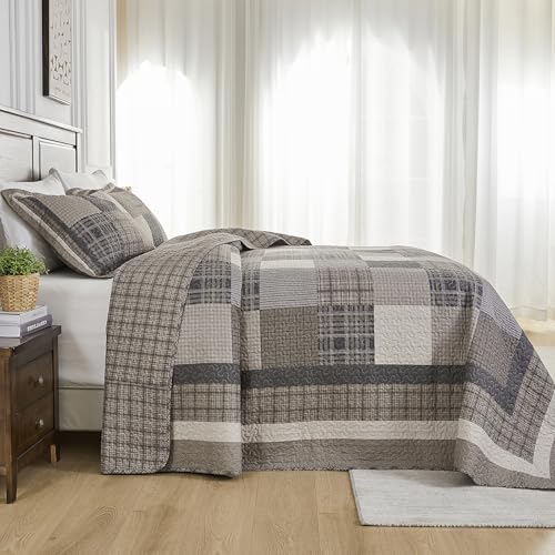 Oversized King Bedspread 120x120 Plaid Quilt Set