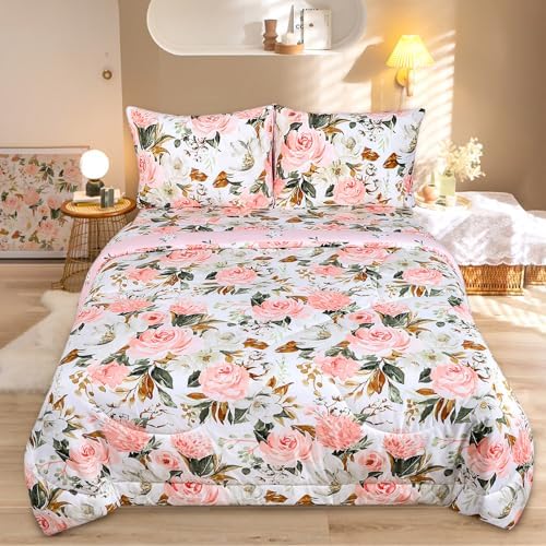 DILIMI Twin Comforter Set for Girls Reversible Floral Bedding