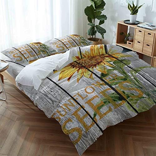 LooPoP 4PCS California King Duvet Set Yellow Sunflower Soft Bedding