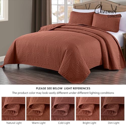 Chezmoi Austin King Bedspread Set 3-Piece Terracotta 1
