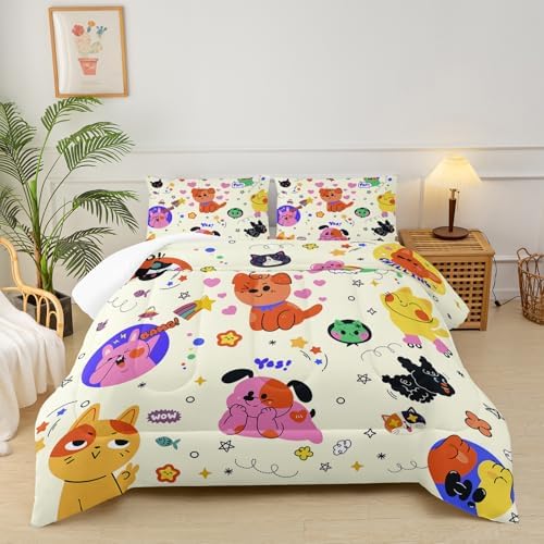 Cat and Dog Comforter Set for Kids Bedroom