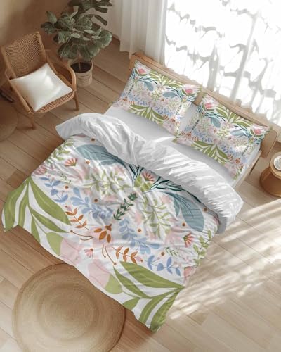 ZOE GARDEN Boho Green Flower Bed Duvet Cover Set