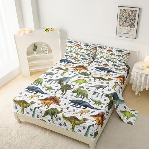 QOOMO Dinosaur Kids Sheet Set Twin Size 4-Piece