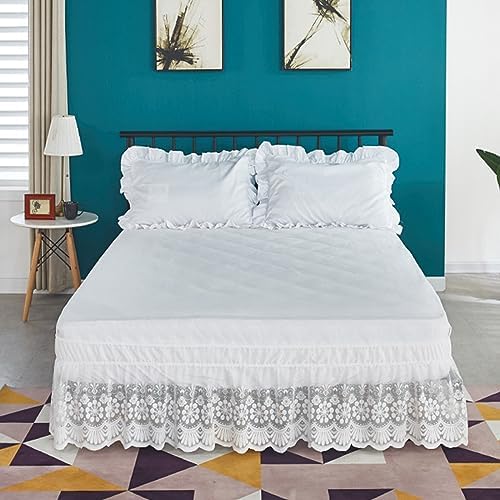 Hiseng 15 Inch Drop Bed Skirt - White Adjustable Elastic