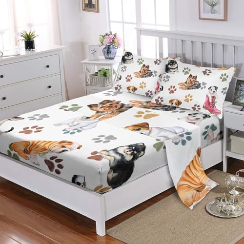 Cute Cartoon Dog Bedding Set with 4 Pcs Queen