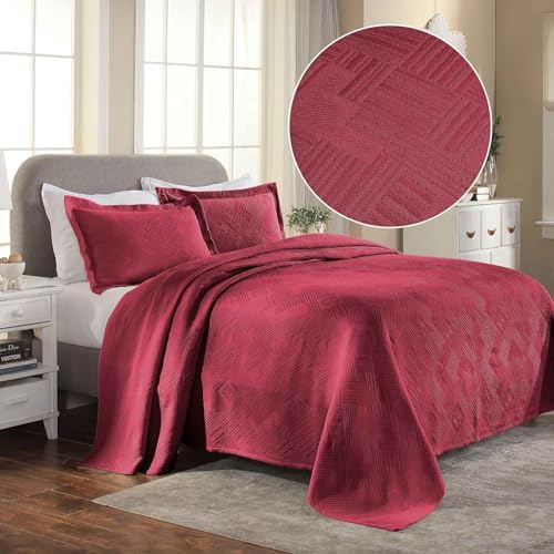 Superior 100 Cotton Geometric Bedspread Set Full Burgundy 1