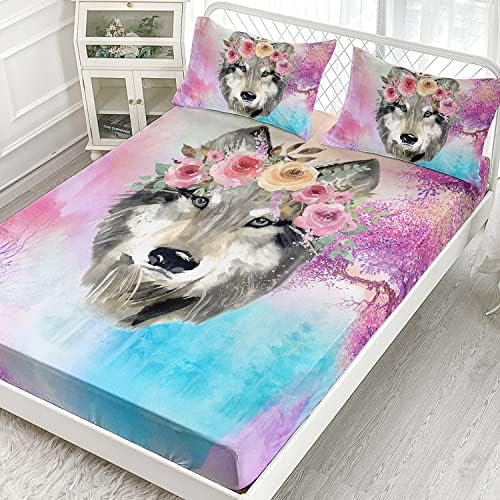 XYNHML Wolf Tie Dye Rose Bedding Set for Kids