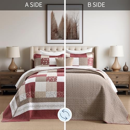 100 Cotton Queen Bedspread 120x102 Reversible Set
