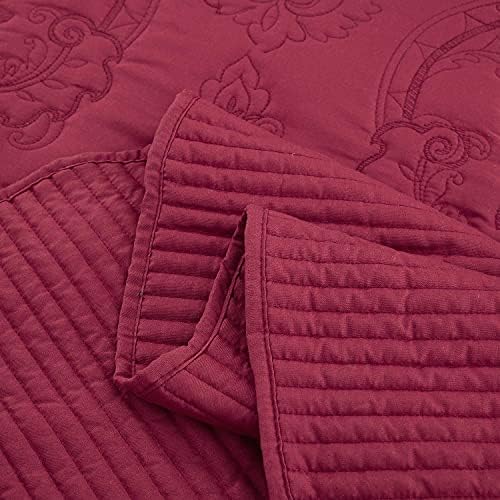 CHIXIN Reversible Bedspread Set - Damask Paisley Wine Red Full Size