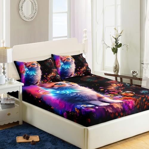 Kawaii Cat Fitted Sheet Set 3Pcs for Kids and Adults