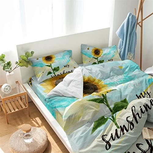 LooPoP 4PCS California King Bedding Set Sunflower with Bees Duvet Cover Set